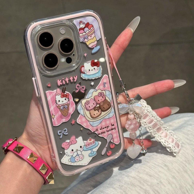 甜品凯蒂猫适用iphone16pormax二合一手机壳14粉挂绳13苹果15plus|undefined