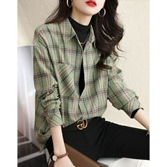 毛の格子のシャツの女性の長袖の新型の婦人服の春と秋の復古の格子縞の上着のゆったりしている百合のシャツのコート