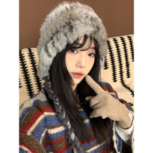 阿勒泰旅游穿搭冬季保暖兔毛针织护耳帽女防寒包头帽大头围雷锋帽