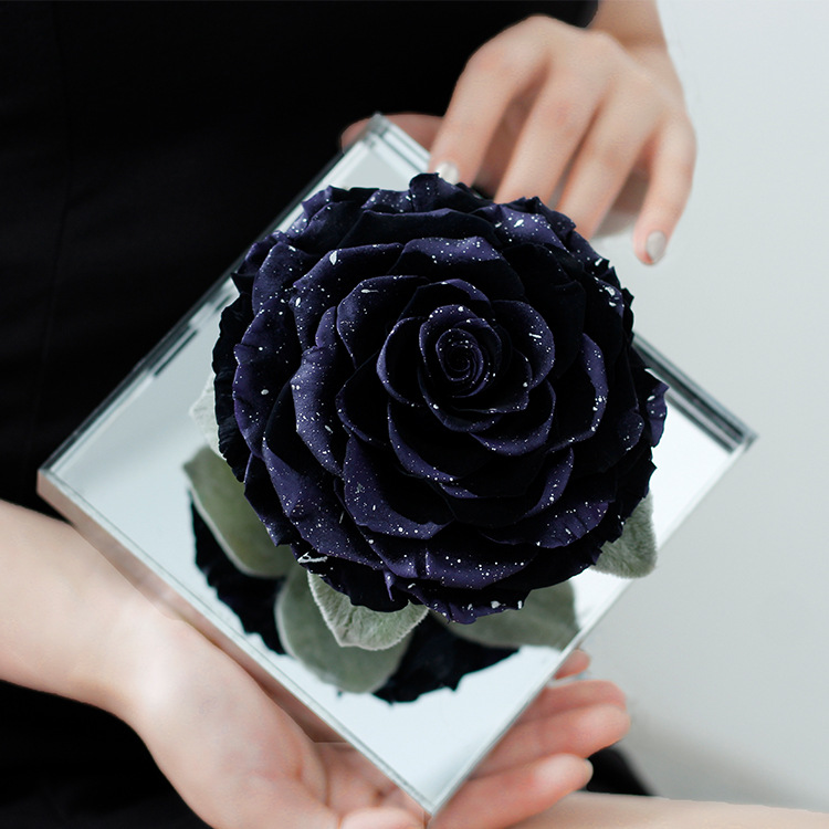 Flor preservada, producto terminado, rosa gigante acrílica, flor real al por mayor, regalo de San Valentín para novia, degradado cielo estrellado