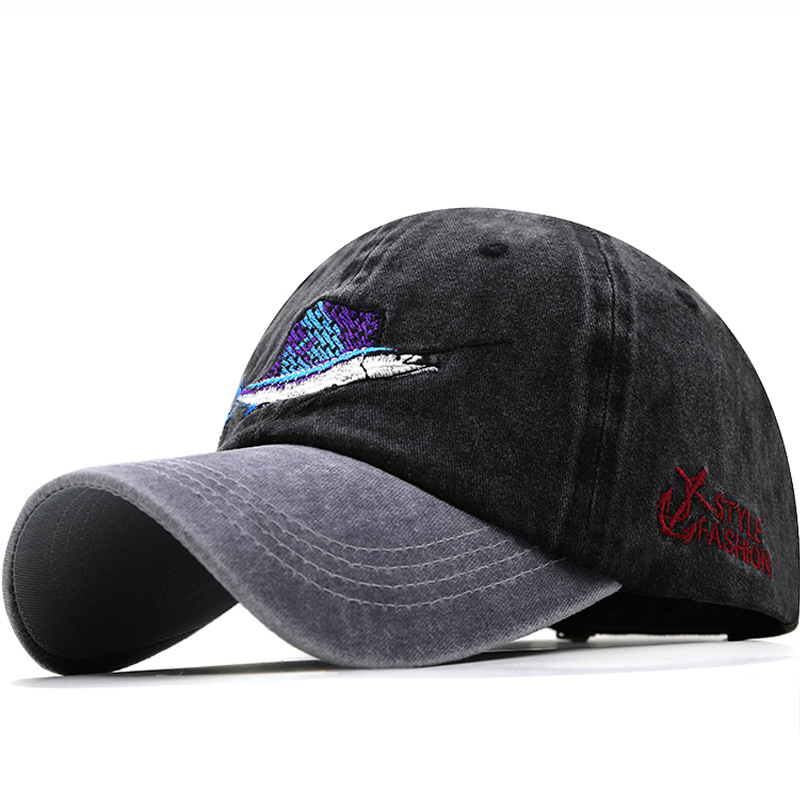Unisex Washed Cotton Baseball Cap Distressed Embroidered Shark_voghion.com