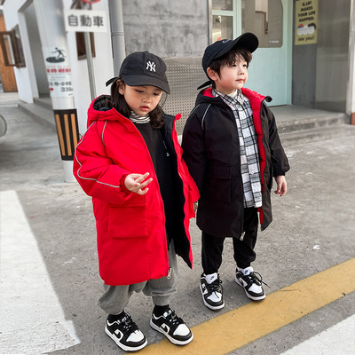 cotton-padded clothes Autumn and winter thickening Korean Edition men and women Children's clothing Double face Mid length version Down Cotton Children baby cotton-padded jacket