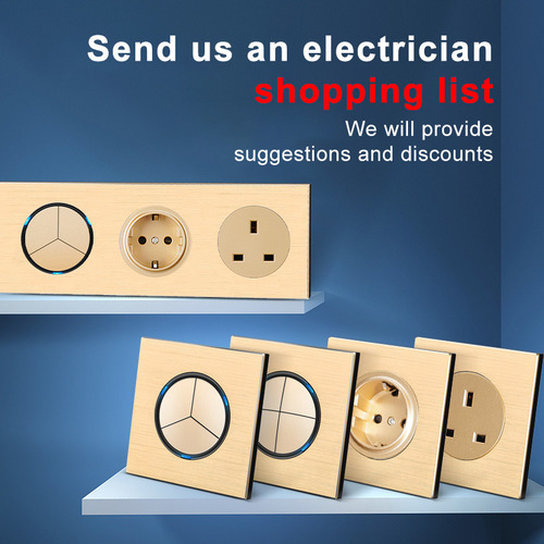 Foreign Trade L77 Aluminum Wire Drawing Series Gold Point Reversible Switch Three Hole 13A International Universal Socket Panel British Standard