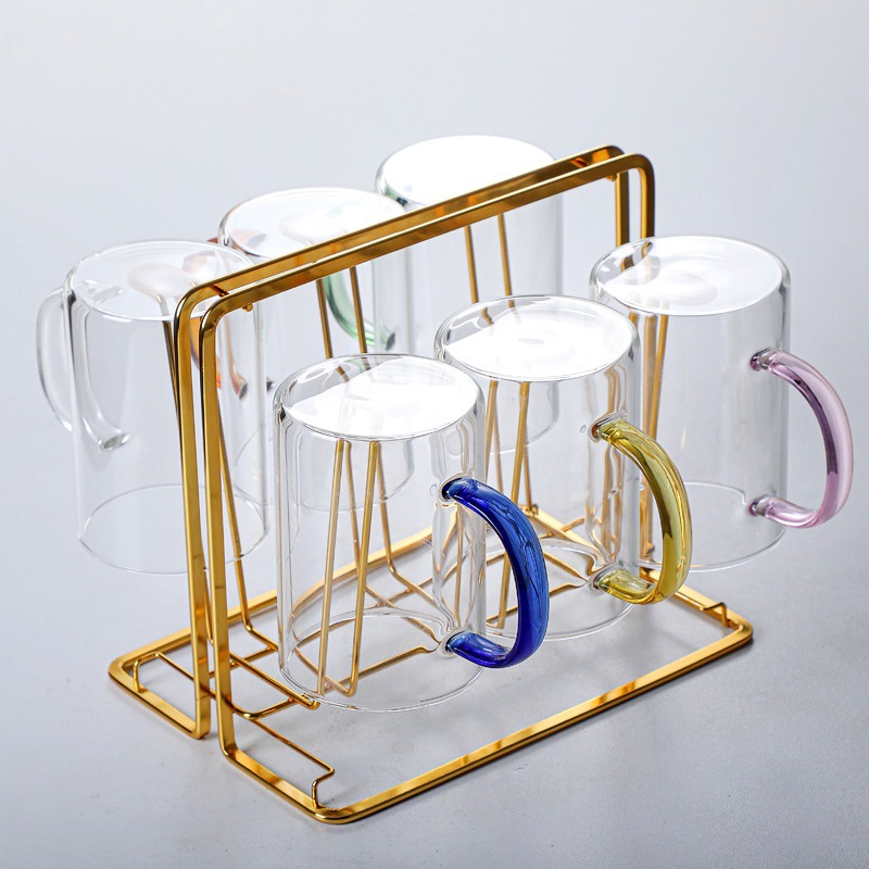 Casa de seis colores titular de la taza de agua traje de vidrio transparente resistente al calor simple taza de agua 300ML6 paquete