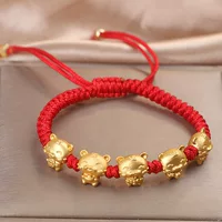 Тигровый год красный веревочный браслет Медный позолоченный 14K золото маленький золотой тигр Ручная Веревка оптом Зодиак Тигр Плетеный красный канат оптом