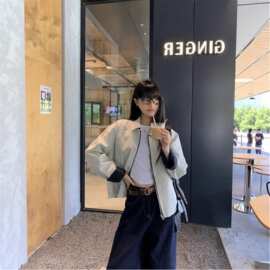 春秋季新款简约条纹双面穿夹克拉链开衫外套美式百搭款