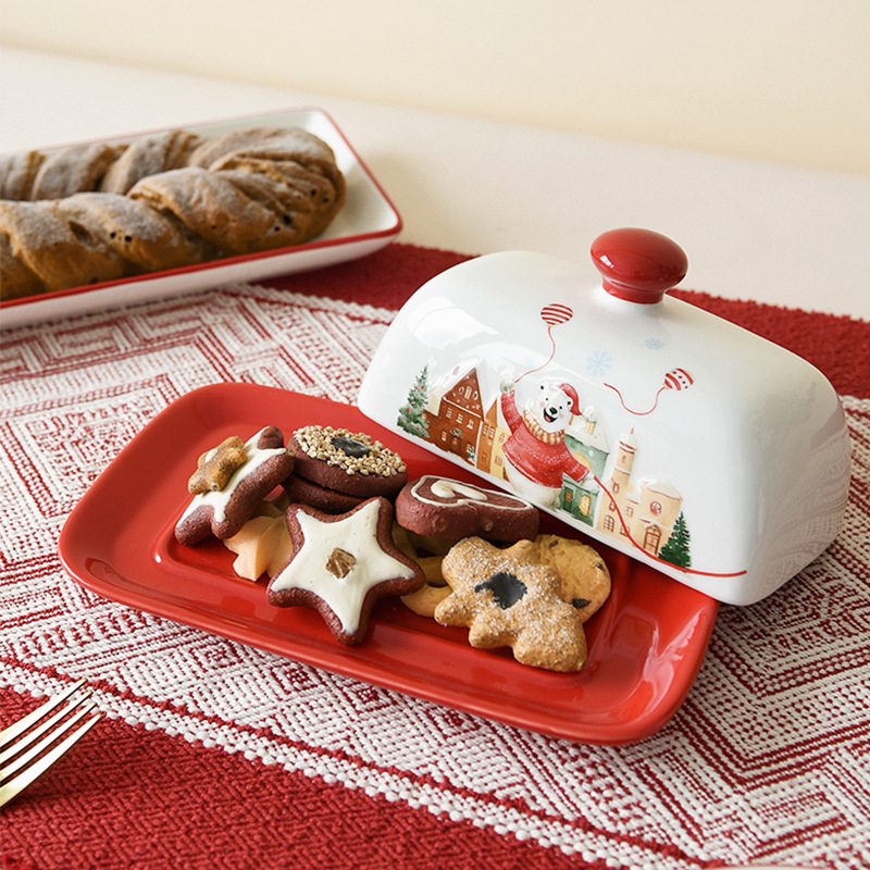 Cerámica de Navidad oso polar estilo sombrero de Navidad cerámica plato de mantequilla relieve nuevo
