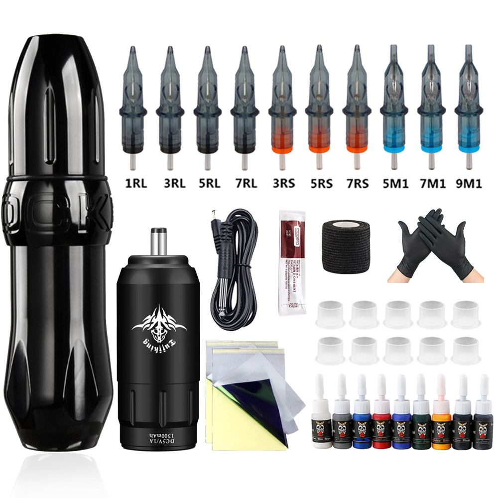 Venta caliente transfronteriza máquina de tatuaje traje conjunto completo herramienta de tatuaje línea de corte máquina de niebla combinación DC fuente de alimentación inalámbrica