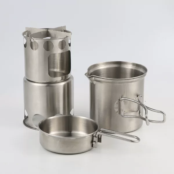 Outdoor stainless steel wood stove portable set pot camping folding windproof stove fire heating stove barbecue set