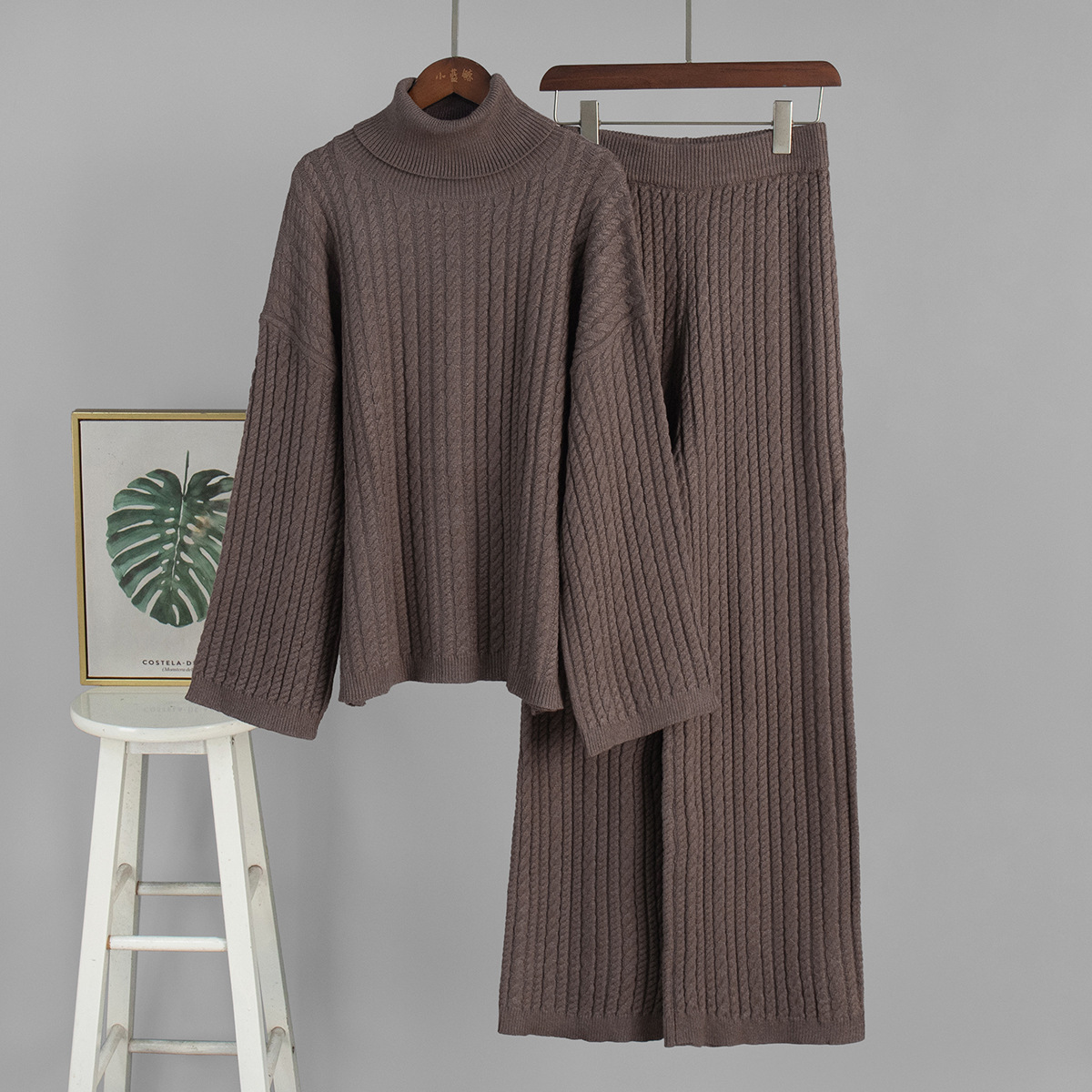 Kabelstrick Pullover Und Shorts Set Für Damen Im Herbst Stil_voghion.com