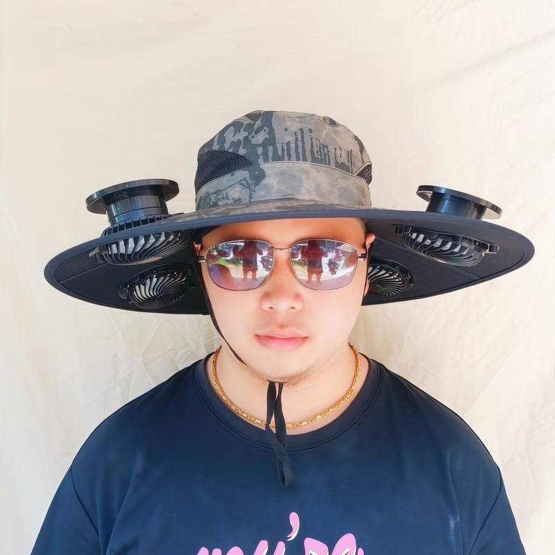 ソーラーファン付き帽子、一体型釣り帽子、男性用アウトドア登山帽子、ファン付き帽子、600mAh、スチールリング付き|undefined