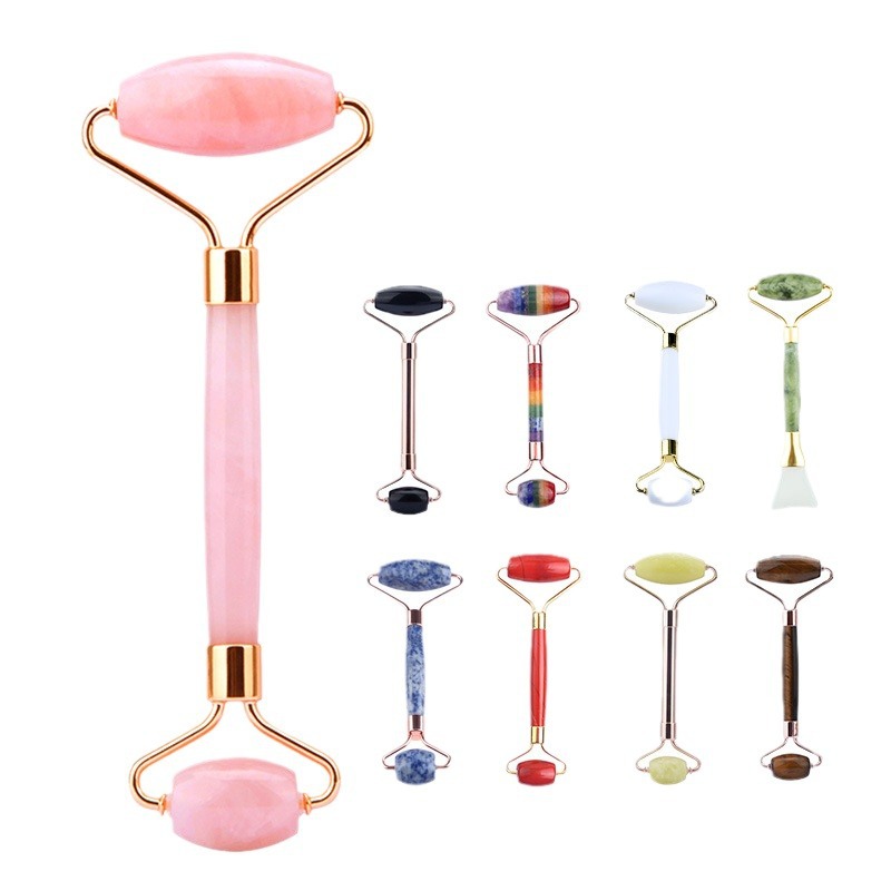 Rosa cristal Jade rodillo masajeador Opal belleza contenedor joya Amazon transfronteriza Jade rodillo fábrica al por mayor
