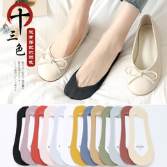 Cotton sole anti-slip silicone boat socks for women, pure color, cute summer thin socks, invisible toe socks