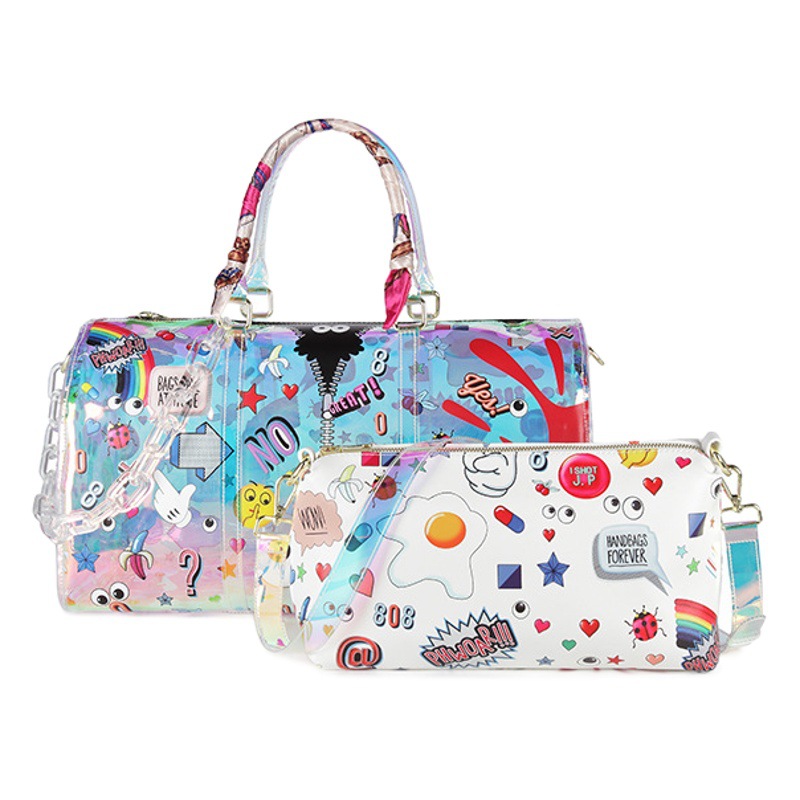 Gran capacidad de viaje bolsa de almacenamiento personalizada crossbody bolsa unisex moda jalea láser bolsa impresa estudiante bolsa