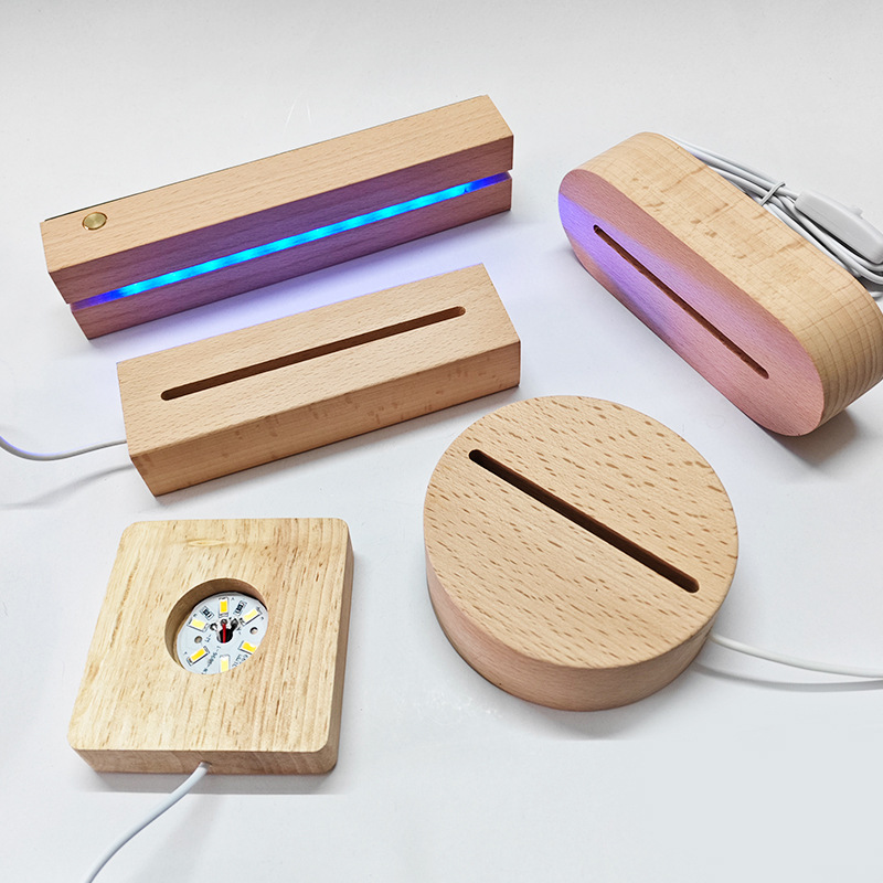 단단한 나무 빛나는 수정 구슬 기본 led 야간 조명 흰색 따뜻한 빛 라운드 램프 홀더 usb 플러그인 테이블 램프 5V