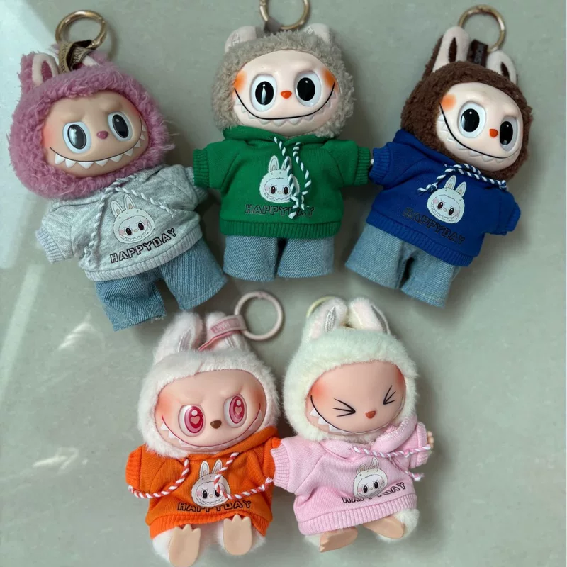 Одежда куклы Только] Labu Bud Doll Clothes Glue Blind Box Pendant Doll Clothes Overalls Macaron 17cmLABUBU
