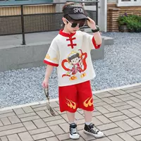 Детская одежда Nezha для мальчиков, комплект Hanfu с короткими рукавами, стиль 2025, детский китайский национальный костюм Тан, летний наряд для выступлений