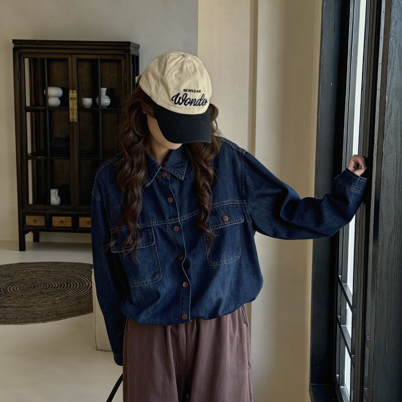 Denim Shirt 2026 Spring New Style Elegant Lapel Top Women's Designer Long-Sleeve Shirt Jacket Trendy 1100