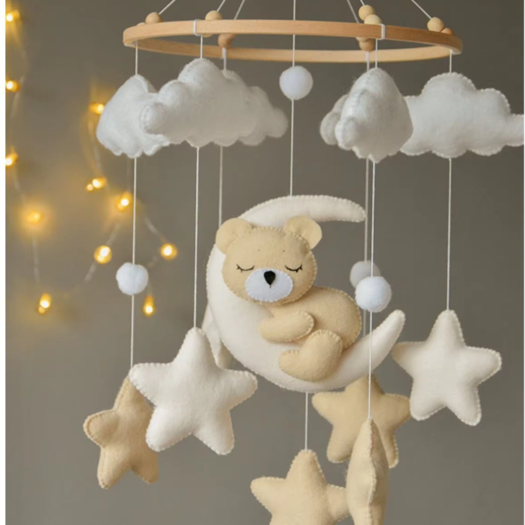 Transfronterizo amazónica nórdica felt animal cama campana colgar decoración cama bebé bebé conductor ojos campana cama