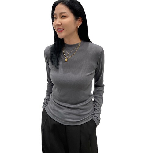  Autumn/Winter Innerwear Boss Lady Small Stand Collar Cotton-Polyester Blended High-Elasticity Long-Sleeve T-Shirt Universal Style