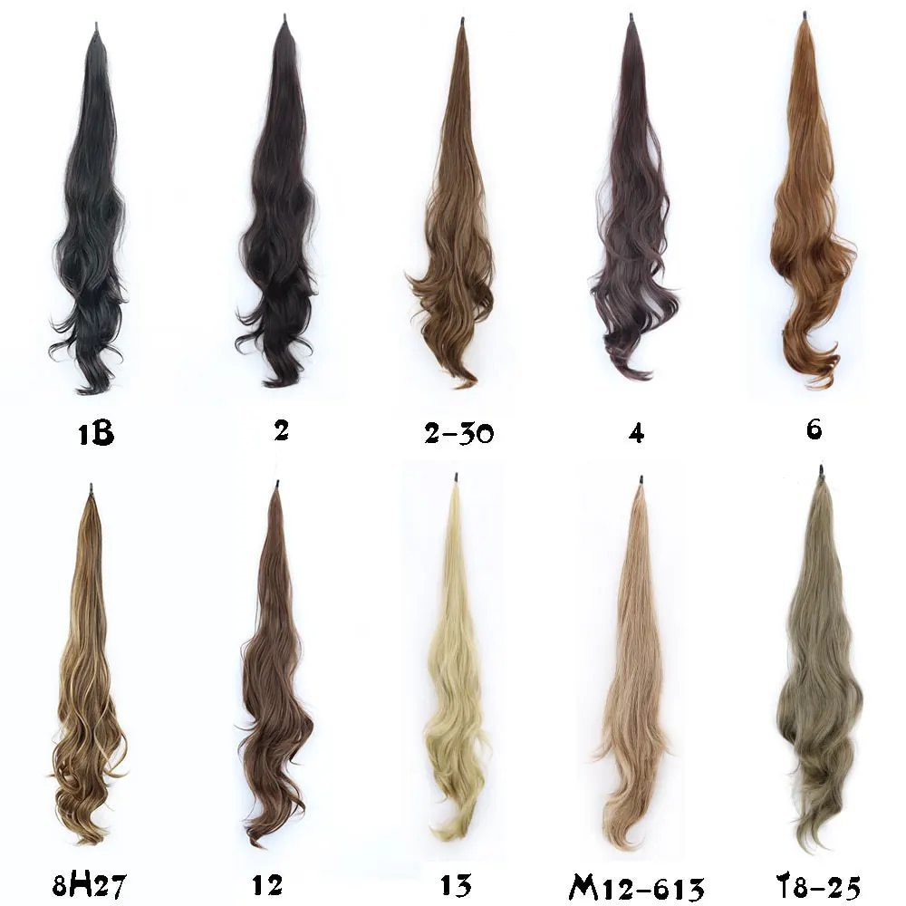 28 pulgadas largas pelucas de cola de caballo alrededor extensión de cabello de mujer cabello de cola de caballo varilla