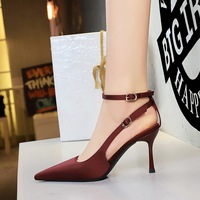 8718-A1 European and American style sexy leopard print slim heel high heels for women, pointed silk hollow out straight ribbon temperament single shoes