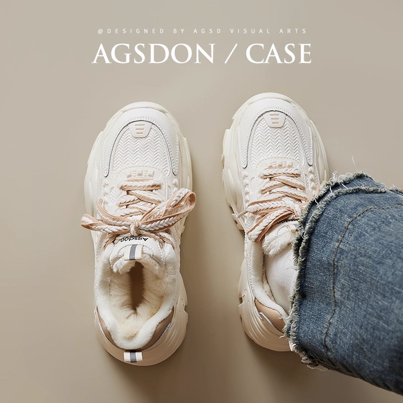 Augu Shi Deng Zapatos Padres Mujeres 2025 nuevo invierno de vello botas de nieve gruesas zapatos deportivos de algodón casuales con suela gruesa