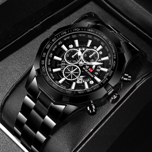 Cross-border AliExpress steel band watch men's three-eye six-pin luminous watch European and American calendar waterproof quartz watch