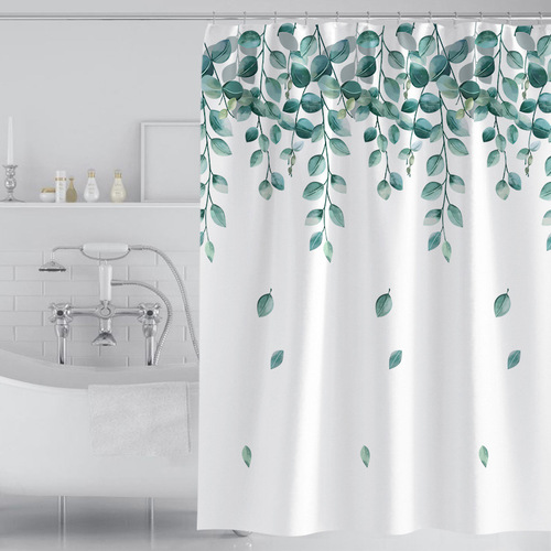 Simple and fresh style household shower curtain, waterproof and thickened bathroom polyester shower curtain, machine washable shower curtain fabric
