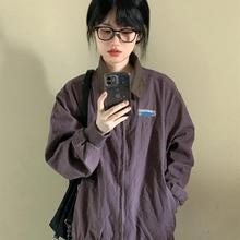 美式紫色棒球服外套女款秋季2025小个子刺绣翻领复古工装夹克上衣