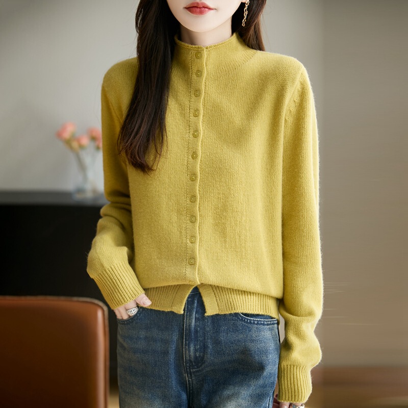 French Classy Half Turtleneck Knitted Cardigan for Women 2025 Autumn and Winter New Warm and Slim Sweater Jacket with Inner Top