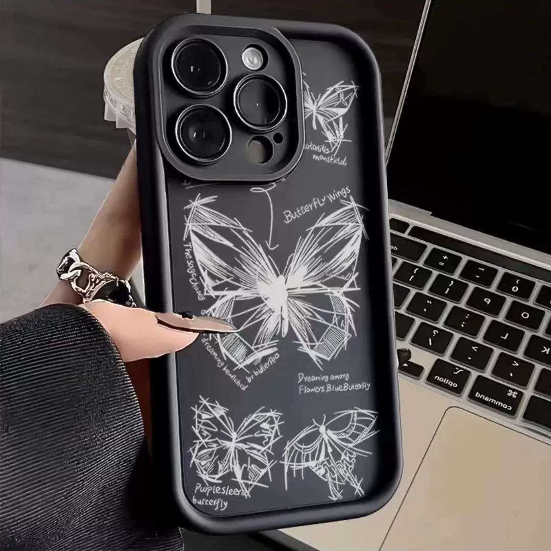 Phone Case (Apple iPhone) Tall Bamboo Shell, Butterfly Line Print, Compatible iPhone 7–16/SE/mini/pro/max