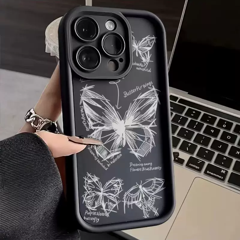 Phone Case (Apple iPhone) Tall Bamboo Shell, Butterfly Line Print, Compatible iPhone 7–16/SE/mini/pro/max