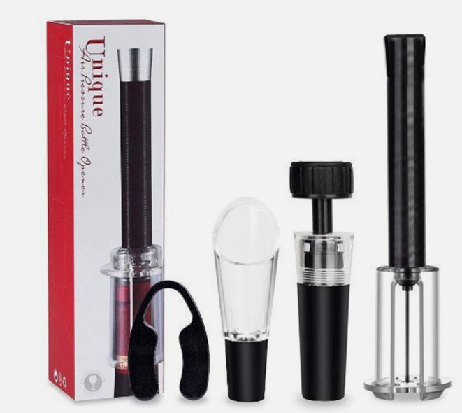 Traje de abridor de botellas de presión de aire transfronterizo cilindro de tubo de aluminio juego de vino de cuatro piezas traje de caja de regalo fabricante de abridor de botellas de vino