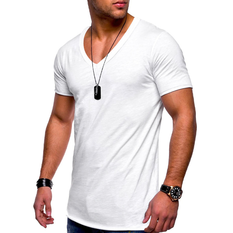 Verano 2023 camiseta de los hombres ropa transfronteriza europea y americana comercio exterior de los hombres de cuello en V color sólido más tamaño casual Camiseta de manga corta