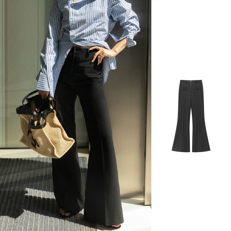 [Clearout No Returns or Exchanges] Niche Buyer Store Retro Style Double Pocket Flare Pants Zipper Tight Slim Pants