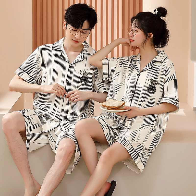 2023 nueva pareja de verano pijamas de manga corta pantalones cortos coreano casual Plaid color sólido desgaste del hogar traje de las mujeres