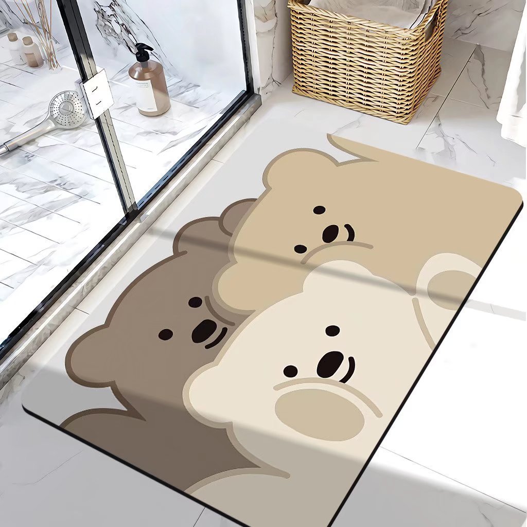 Cartoon bear bathroom door home mat bathroom non-slip absorbent carpet diatom mud mat wholesale