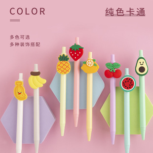 Color macaroon cute creative fruit soft glue pvc cartoon pen strawberry avocado watermelon ballpoint pen student