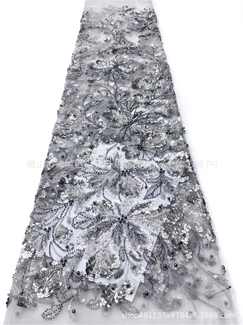 Flores grandes tejidos de malla de cuentas de clavos pesados mezclados color sequela perla bordada vestido de noche vestido de boda image 11