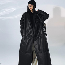 2025年冬季真皮绵羊皮鹅绒服外套女长款过膝欧美高奢风衣羽绒服