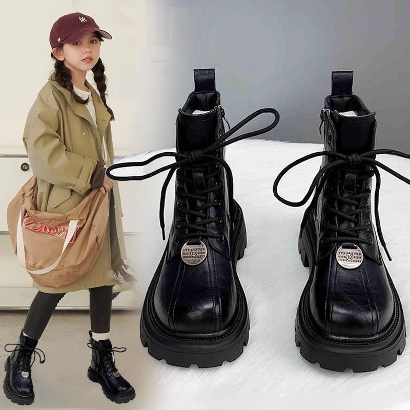 Girls' Boots 2025 Autumn and Winter New Kidsren's Soft-Soled Princess Short Boots for Middle-Aged and Older Girls British Style Leather Boots