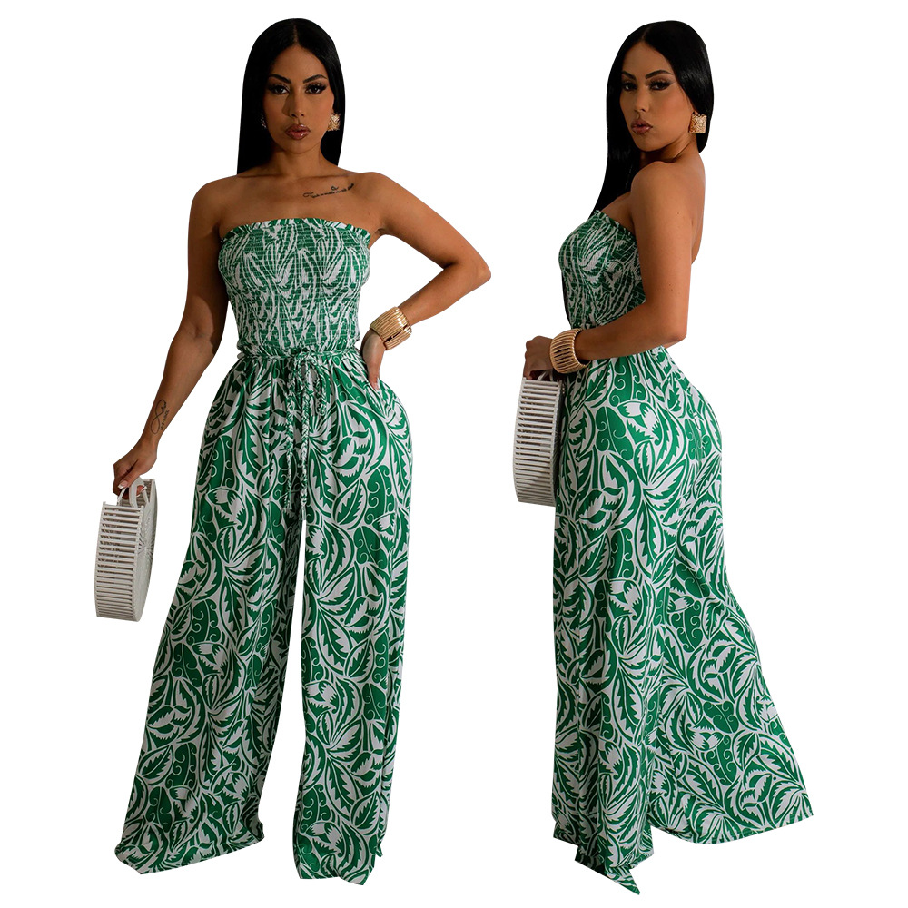Printing, Backless Design Streetwear Style Women'S Holiday Street Streetwear Leaf Full Length Printing Backless