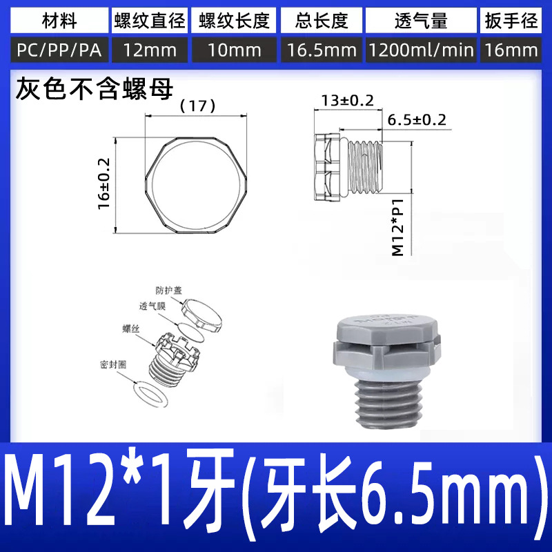 M12*1 thread (6.5mm thread length) Gray without nut