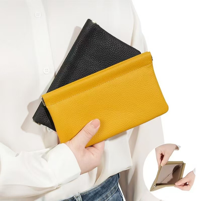 Leather Automatic Closed Clutch Bag Portable Large Capacity Cosmetic Bag Daily Korean Style Coin Mobile Phone Bag New Style
