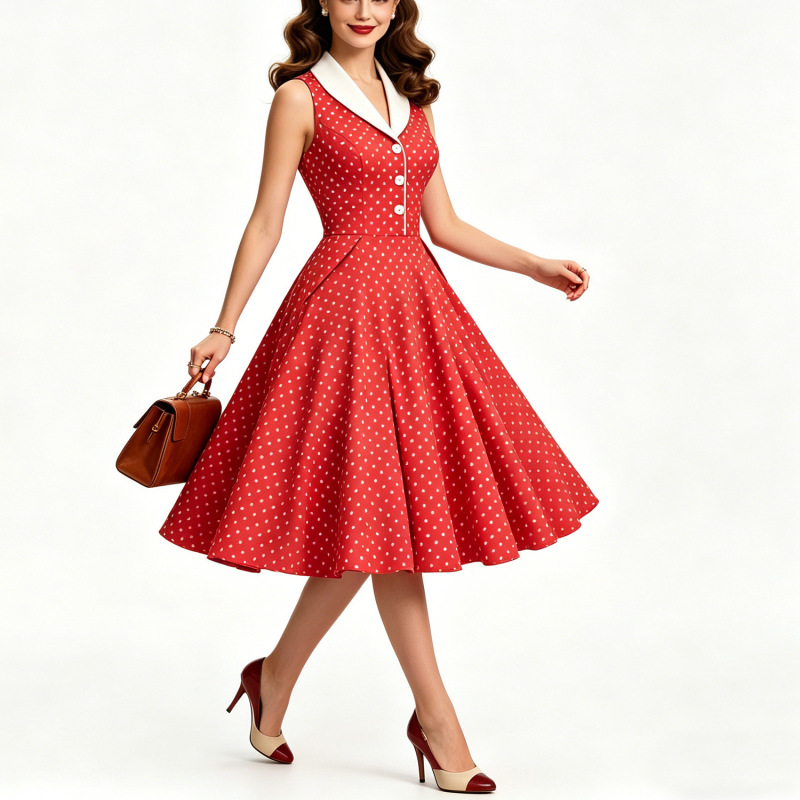 Hepburn-Style Retro Summer Outing Court-Style Waist-Cinching Light Dress Annual Party Performance Outfit Large Hem Polka Dot Dress for Women Hepburn-Style Retro Summer Outing Court-Style Waist-Cinching Light Dress Annual Party Performance Outfit Large Hem Polka Dot Dress for Women