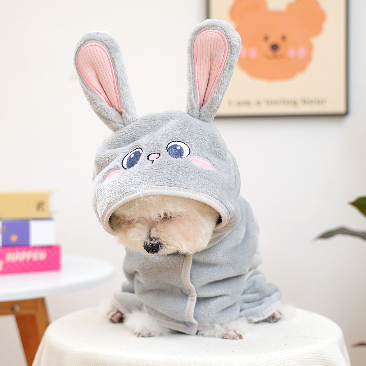 귀여운 만화 목욕 수건 - 회색 토끼