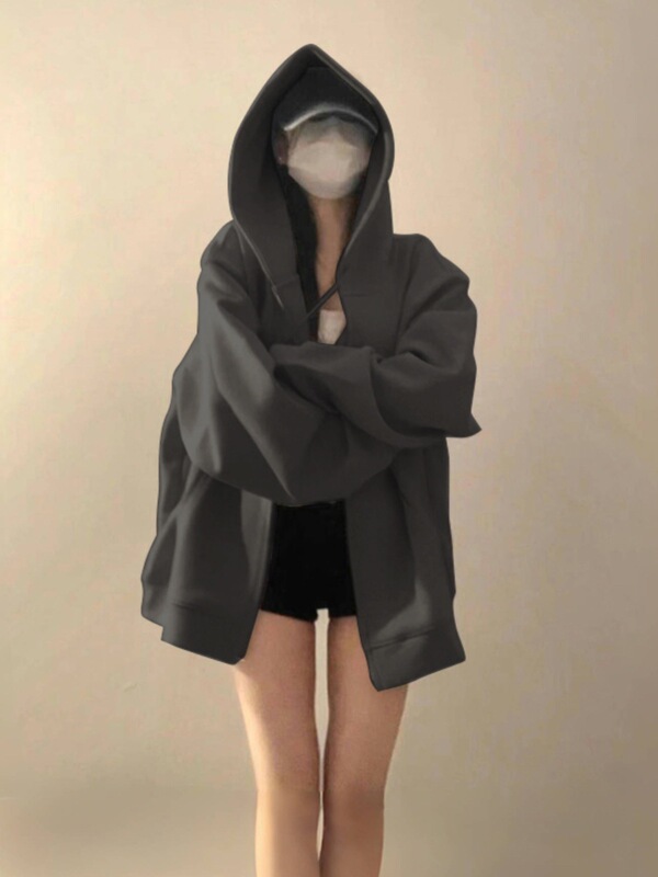 美式复古街头连帽卫衣女秋oversize薄款外套chic慵懒开衫上衣|undefined