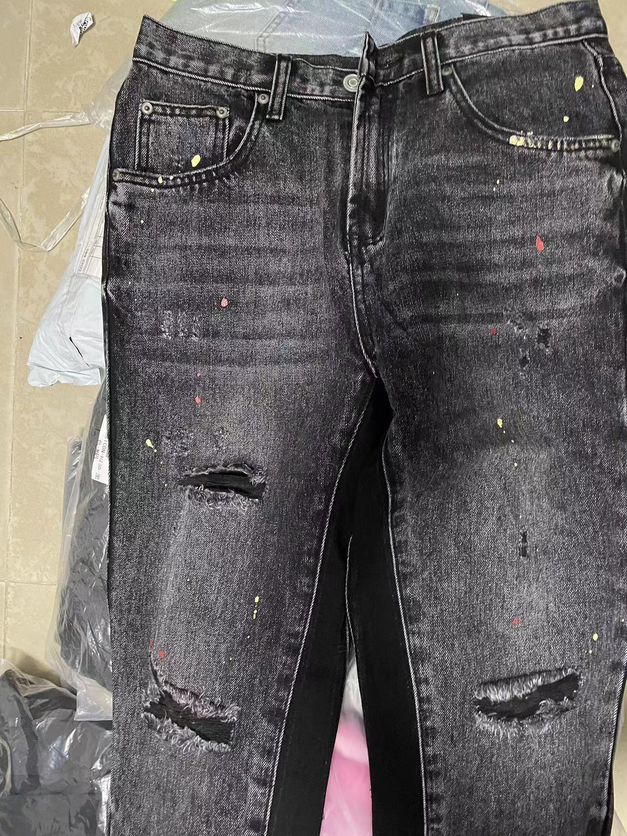 Men's Clothing three dimensional tailoring loose baggy ripped cat whisker flared pants for men and women jeans_voghion.com