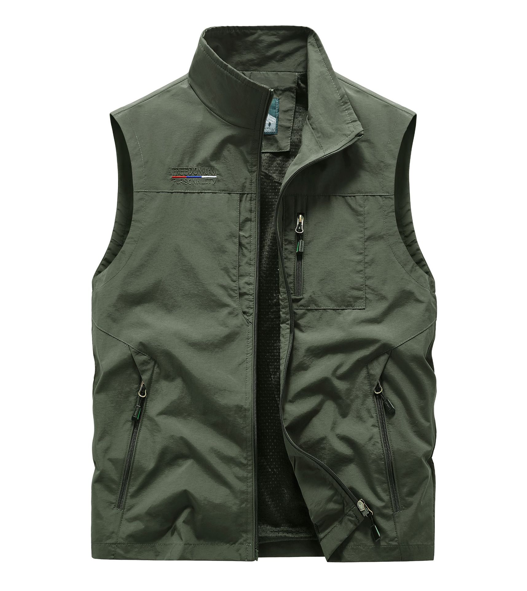 Chaleco de hombre primavera y otoño de bolsillo al aire libre de secado rápido de mediana edad herramientas deportivas de ocio chaleco de color sólido suelto chaqueta